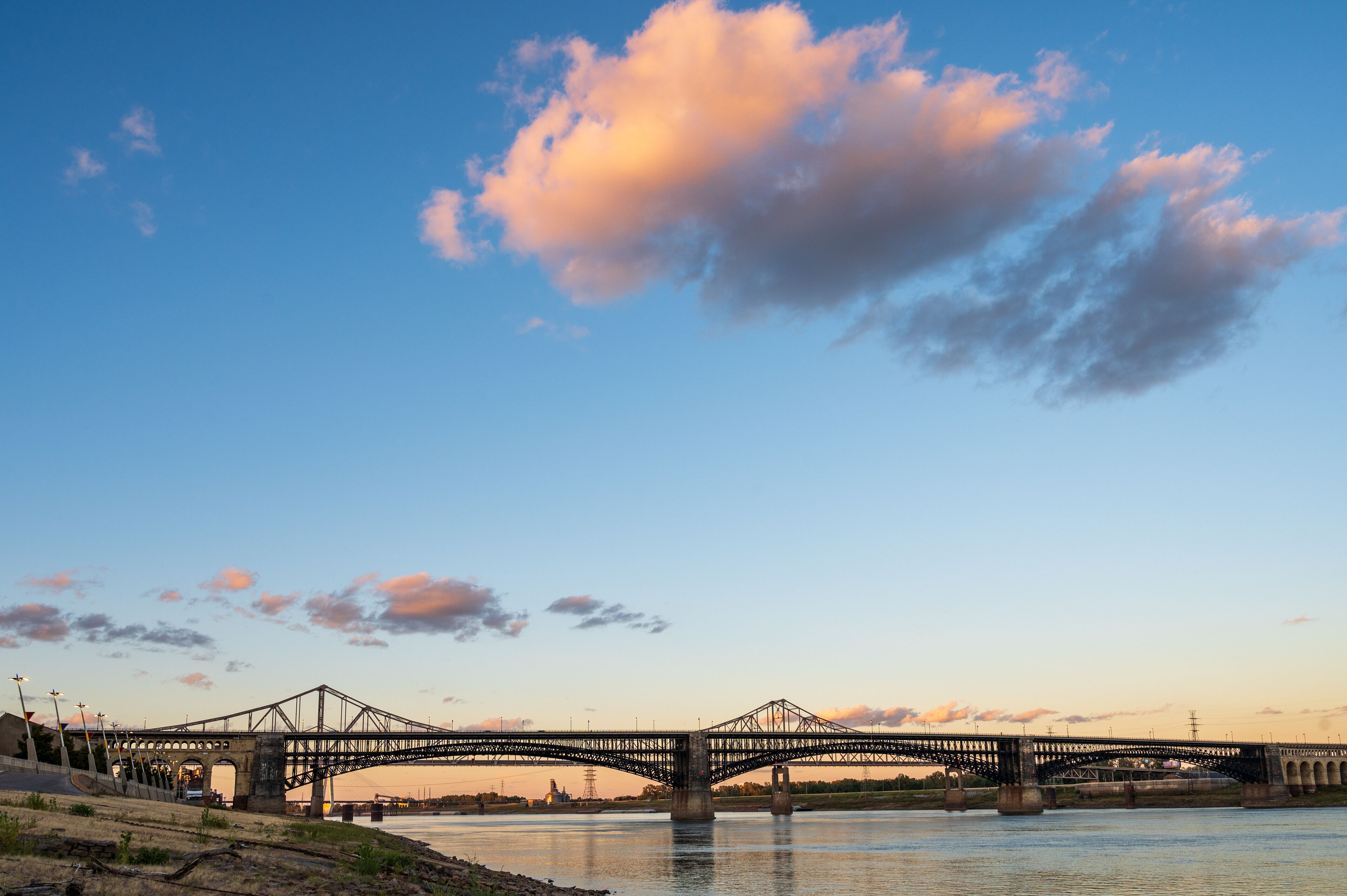 Eads Bridge and Martin Luther King Bridge Cross Mississippi River From St. Louis to East St. Louis