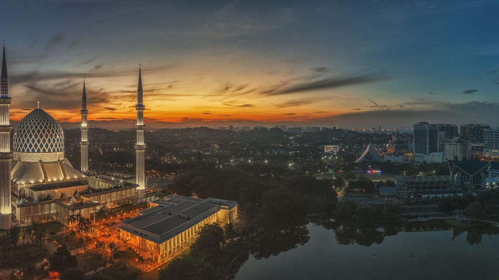 Aerial Panoramic view of Shah Alam City during Sunrise. The photo is taken by Drone.