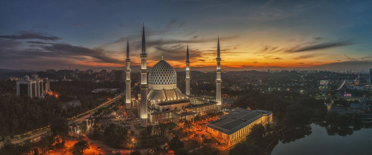 Aerial Panoramic view of Shah Alam City during Sunrise. The photo is taken by Drone.