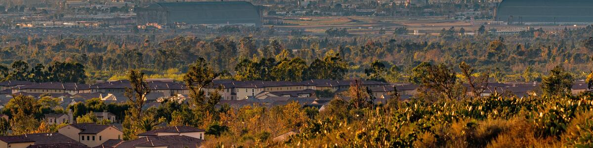 Suburban Orange County landscape at sunset in Southern California