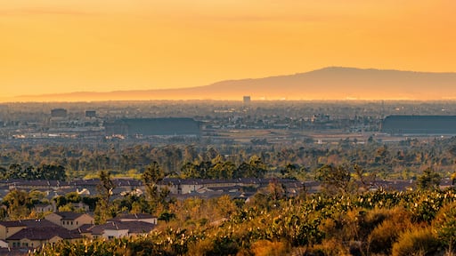 Suburban Orange County landscape at sunset in Southern California