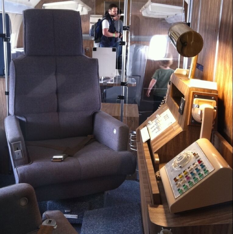 The president's communication chair aboard the first Air Force One.  This modified 707-120 was built in 1959 and served Eisenhower, Kennedy, Johnson and Nixon.  