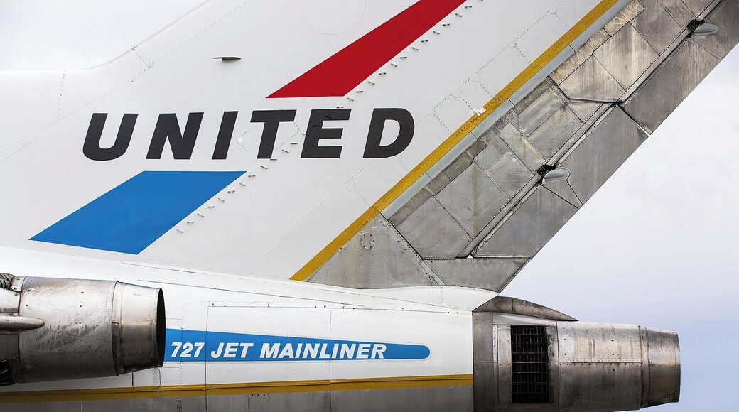 If you listened to rock music in the 1980's, you might recognize this view. Though in that case the tail number would have been "3MTA3".
Decked out in 1960's United livery, this is the original 727 prototype that went on to carry some 3 million passengers over a 27-year career. Boeing built 1,832 727s, of which 69 are still in service (according to the latest airliner census). Its high-lift wing design enabled shorter take-offs and landings, bringing commercial jet service to smaller regional airports.
Figure out where you've see this before? If not, check out this link: http://bit.ly/1Ipe654