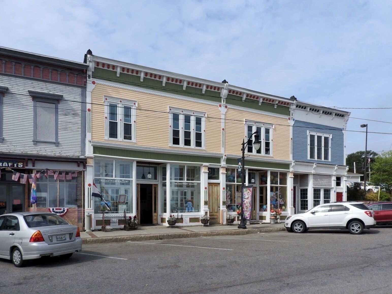 The historic district of Eastport, Maine. By 1886, the town contained 13 sardine factories, which operated day and night during the season, and produced approximately 5,000 cases per week. About 800 men, women and children worked in the plants. But the industry would decline, and many people moved away. Indeed, the city went bankrupt in 1937. In 1976, the Groundhog Day Gale destroyed many structures along the waterfront. Today, catching fish remains the principal industry, although tourism has become important. (September 2017)

#History