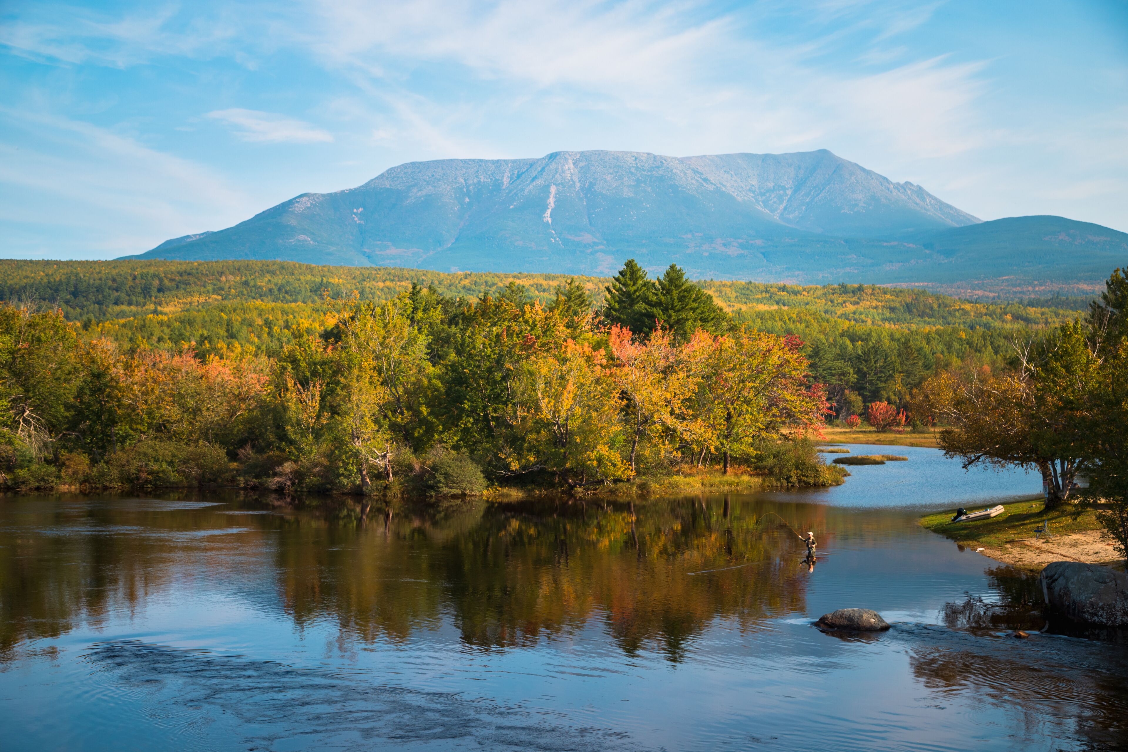 Mount Katahdin Mountain Maine with Fall Foliage and Water Reflection Baxter State Park