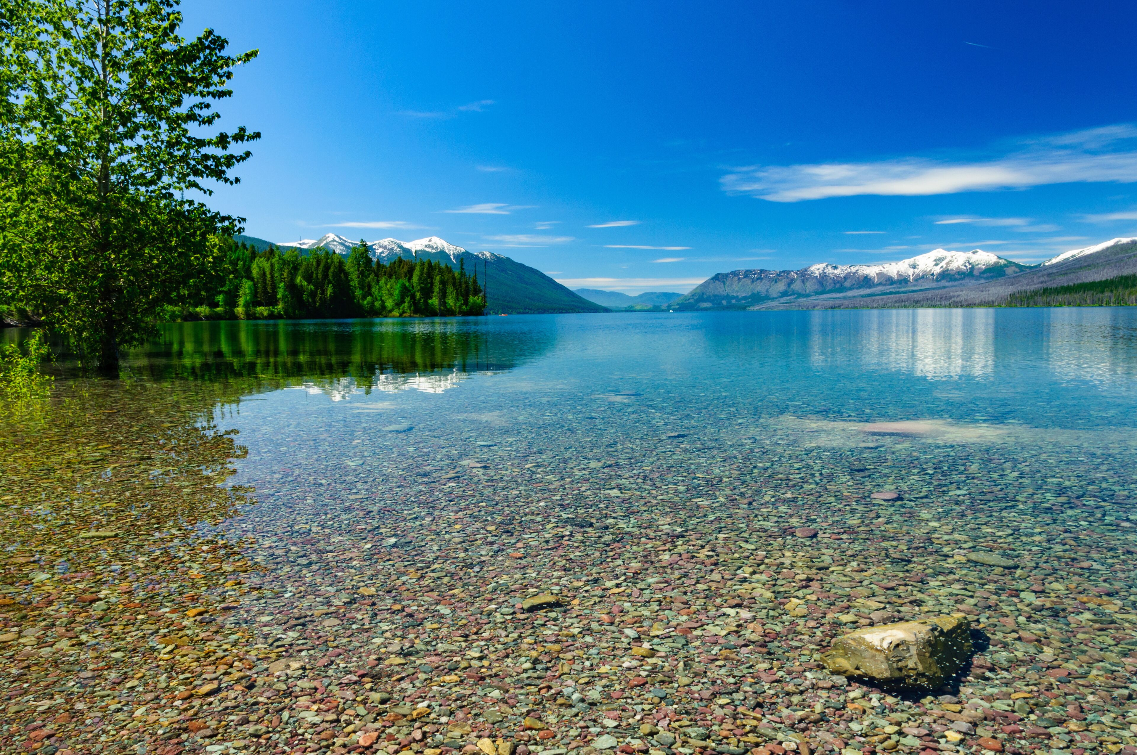 clear shallows of lake McDonald in Glacier National Park, Montana