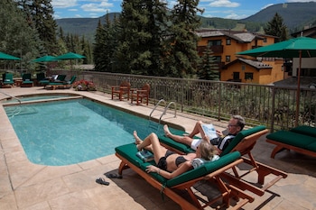 Outdoor pool, pool umbrellas