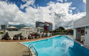 Outdoor pool, pool loungers